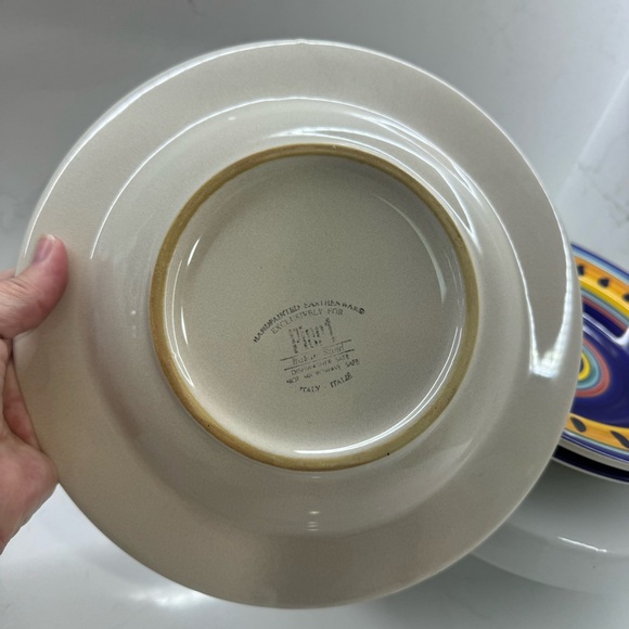 Pier 1 ITALIAN SWIRL, Large Rim Soup Bowl, Blue & Orange set of 3 - Picture 5 of 9